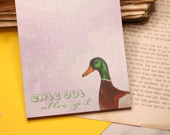 Notepad - Duck's good, all's well - Mallard with a funny saying - A6 squared 50 pages - Own illustration - Small item Advent calendar
