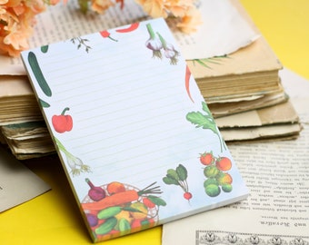 Notepad - Vegetables - Shopping list - carrots, lettuce, tomatoes - A6 - 50 pages - Hand-painted illustration