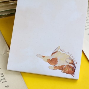 Notepad - Sleeping cat with saying - Take care - A6 - 50 pages - Own illustrations