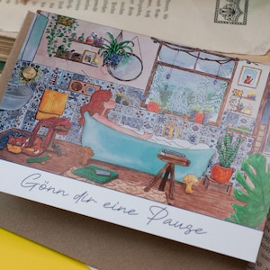 Biglietto pieghevole - Ragazza del bagno - Concediti una pausa - Illustrazione personalizzata - Con busta