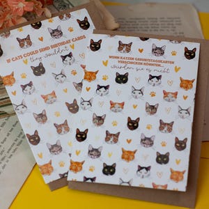 Biglietto pieghevole - Se i gatti potessero inviare biglietti di auguri - Gatti di compleanno - Detto divertente - Inglese Tedesco