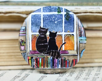 Magnet - Cats on the bookshelf - Own illustration