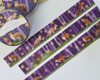 Washi Tape - Füchse mit Glühwürmchen im Wald - Eigene Illustrationen
