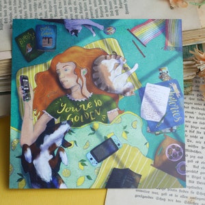 Quadratische Postkarte - Cozy Sunday - You're so golden - Achtsamkeit - Eigene Illustration - Art Print