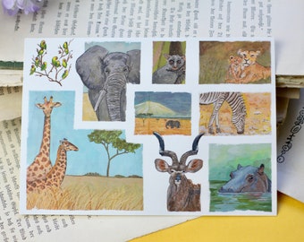 Postcard - African Wildlife - Animals from Africa - Gouache Illustration - Sketchbook Collection