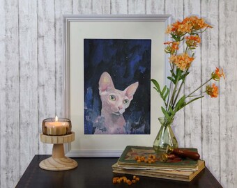 Print - Sphinx Katze - Nacktkatze - Goauche Porträt