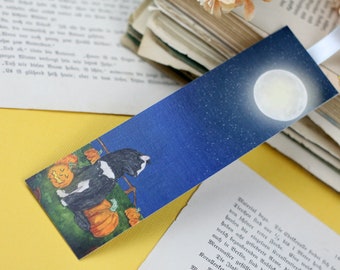 Bookmark -Black Cat with Pumpkin - Halloween - Autumn - Watercolor Illustration