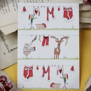 Carte postale - La lessive du Père Noël - Carte de Noël amusante - Illustration personnelle