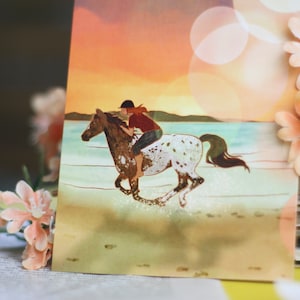 Postkarte - Strandausritt - Reiterin am Strand - Appaloosa - Aquarell Illustration - Handgemalt - Geburtstagskarte