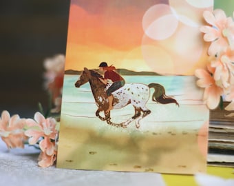 Postcard - Beach Ride - Horsewoman on the Beach - Appaloosa - Watercolor Illustration - Hand Painted - Birthday Card