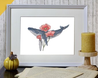 Print - Humpback Whale with Poppy