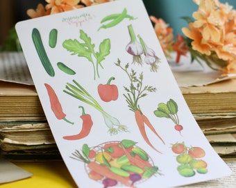 Sticker sheet - Vegetables - Veggies - Tomatoes, cucumbers, radishes, garlic - Bullet Journal - Own illustrations