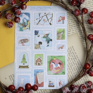 Stickervel - Kerstzegels - Cadeaus versieren - Brieven schrijven - Kerst Winter - Eigen illustraties