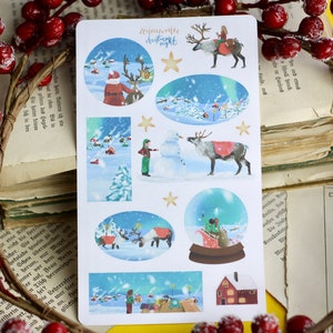 Stickerbogen - Christmas night - Weihnachtsmann, Elfen und Rentiere - Weihnachtsabend - Bullet Journal - Eigene Illustrationen