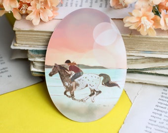 Vinyl Sticker - Horse - Ride on the Beach - Sunset - Hand Painted Illustration