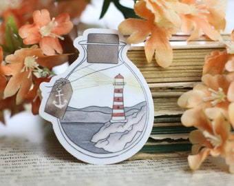 Vinyl sticker with transparent effect - Lighthouse in a bottle - Own illustrations