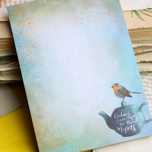Notepad - Robin on Teapot - Affirmation - Trust Myself - A6 - 50 Pages - Hand-Painted Illustration