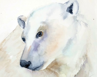 Polar Bear Art, PolarBear Watercolor, Nursery Decor, Arctic Themed Nursery, Bear Themed, white bear, polar bear art, polar bear lover gift