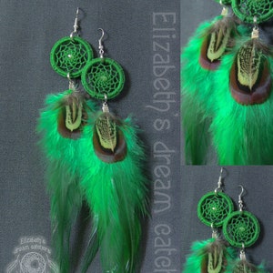 Jewelry Feather boho earrings  Earring Long dangle earrings drop earrings handmade Dreamcatcher earrings green Feather earring long earrings