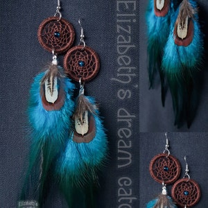 Jewelry Feather boho earrings boheme Earring Long dangle earrings drop earrings handmade Dreamcatcher earrings Feather earring long earrings