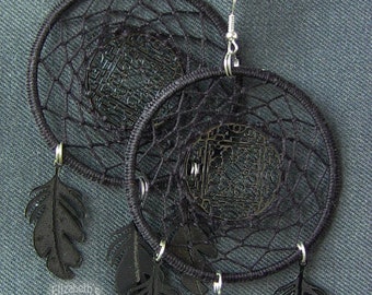 Accessories Dreamcatcher earrings Feather earrings Earrings black gift for women, Feather jewelry boheme Earring Long dreamcatcher jewelry