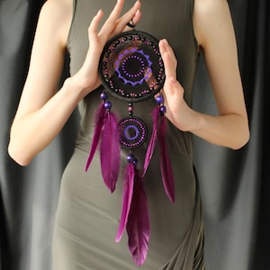 Purple, Blue and Black Dreamcatcher, Decorative Wall Hanging with Goose Feathers, Meditation Gift, Wall Decor for Bedroom, Baby Shower Gift
