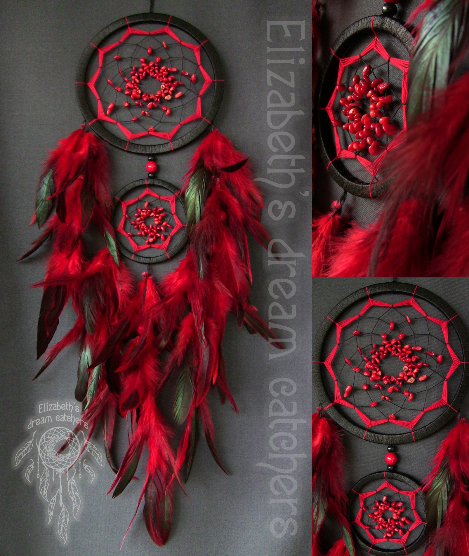 Dream catcher wall Black dreamcatcher red dreamcatchers Dreamcatcher Gift wall hanging Feather dreamcatcher nursery Handmade Dreamcatchers