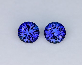 Par de piedras preciosas de zafiro azul real cultivadas en laboratorio, talla Czochralski, 6 mm, 2,20 tcw