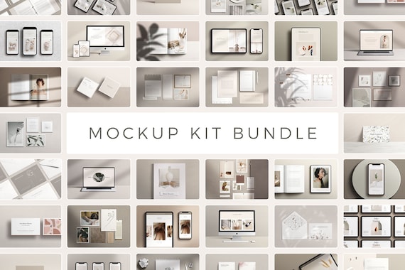 Mockup Kit Bundle, Incl. All Mockup Kits: Frames, Devices, Web & App, Notebook, Book, Stationery, Businesscard, Moodboard, Magazine, Mockups