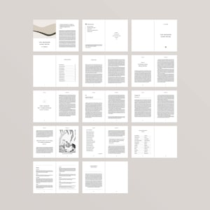 K&ouml;nnte beinhalten: Ein Buch mit dem Titel "The Modern Sans Book" mit einem braunen und wei&szlig;en abstrakten Design auf dem Cover. Das Buch ist auf einer Inhaltsverzeichnis-Seite mit Kapiteltiteln und Seitenzahlen ge&ouml;ffnet. Das Buch ist Teil eines gr&ouml;&szlig;eren Satzes von Seiten, wahrscheinlich aus einem Buch.