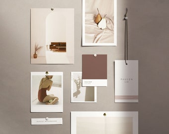 Moodboard Mockup Kit, realistische mockups, doe-het-zelf-sjablonen, inclusief vooraf gemaakte scènes, schaduw- en belichtingsoverlay, fotokaart en nog veel meer!