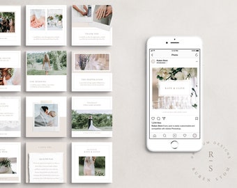 Wedding Theme Social Media Pack, 14 Editable Photoshop Templates, 3 Different Sizes, Designed For Facebook, Instagram Posts, Pinterest, Blog