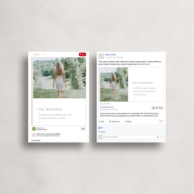 Puede incluir: Una plantilla de publicaci&oacute;n en redes sociales para un anuncio de boda. La plantilla presenta una foto de una novia caminando en un campo verde. El texto en la plantilla dice "The Wedding. A wedding, a great wedding, is just a bliss... A celebration of romance and love."