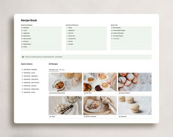 Notion Recipe Template, Cookbook Templates, Digital Recipes, Mobile Dishes Organizer