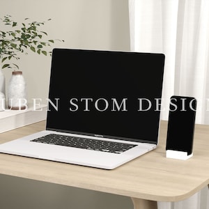 iPhone & MacBook Mockup Scene, Devices in Studio Setting, Easy to use with Photoshop, Photopea, Affinity, Phone Mockup, Laptop Mockup