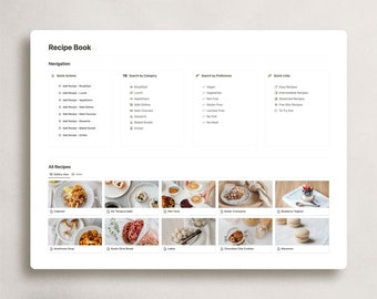 Plantilla de recetas de nociones, plantillas de libros de cocina, recetas digitales, organizador de platos móviles
