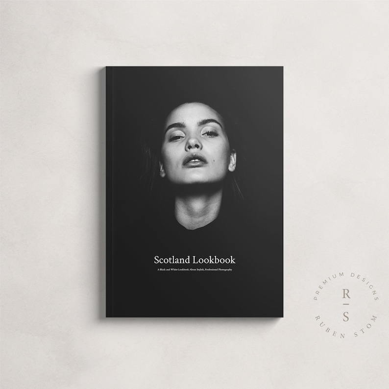 スコットランド ルックブック テンプレート、InDesign テンプレート、編集可能な雑誌テンプレート、白黒デザイン、デジタル ダウンロード、電子書籍テンプレート 画像 1