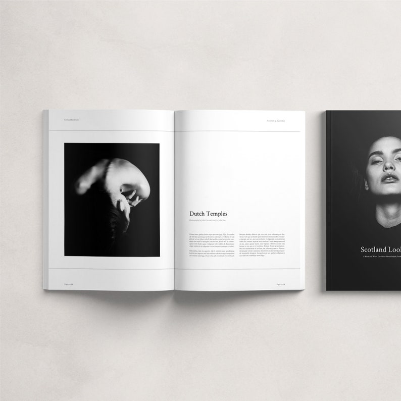 スコットランド ルックブック テンプレート、InDesign テンプレート、編集可能な雑誌テンプレート、白黒デザイン、デジタル ダウンロード、電子書籍テンプレート 画像 8