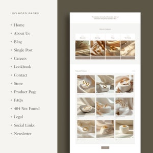 May include: A website homepage for a jewelry store featuring a variety of gold jewelry, including earrings, rings, necklaces, and bracelets. The website also includes a section for featured products and a shop by collection section.