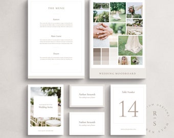 Wedding Theme Stationery Set, Professional Wedding InDesign Templates, Contains Menu, Table Numbers, Moodboard, Thank You Card And Much More