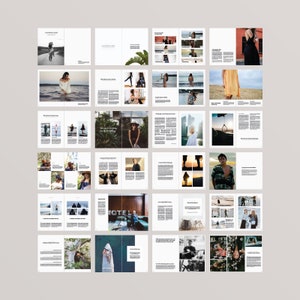 May include: A magazine layout with a variety of images and text. The images feature people wearing different clothing styles, landscapes, and cityscapes. The text includes titles, captions, and articles.
