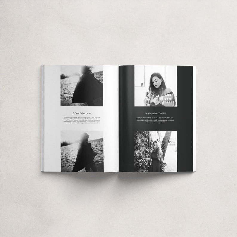 スコットランド ルックブック テンプレート、InDesign テンプレート、編集可能な雑誌テンプレート、白黒デザイン、デジタル ダウンロード、電子書籍テンプレート 画像 6