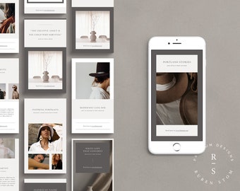 Portland Instagram Story Templates, 20 Editable Instagram Stories, Photoshop Template, Digital Download, Social Media Marketing, clean look