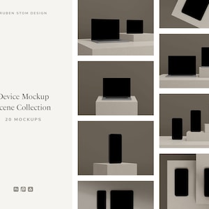 Device Mockup Scene Collection, 20 Unique Mockups, Studio Setting, Easy to use with PSD, Photopea & Affinity, iPhone, iPad, MacBook Mockup