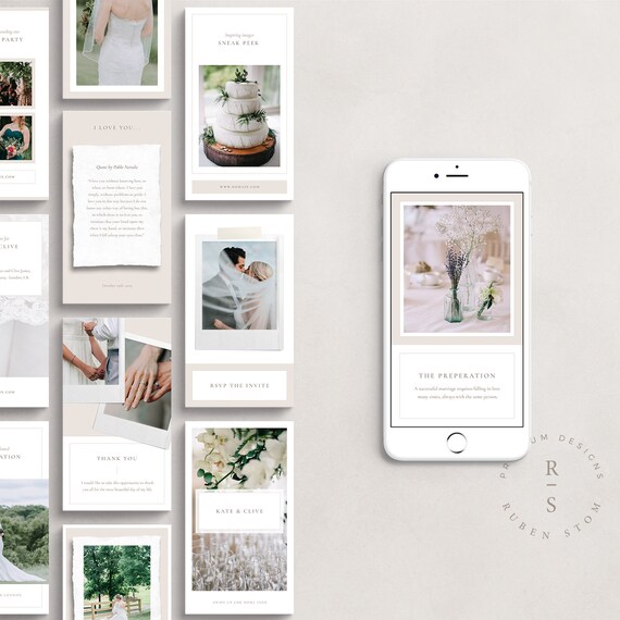 Wedding Theme Instagram Story Templates, 20 Editable Instagram Stories, Photoshop Template, Digital Download, Wedding Invitation Stories