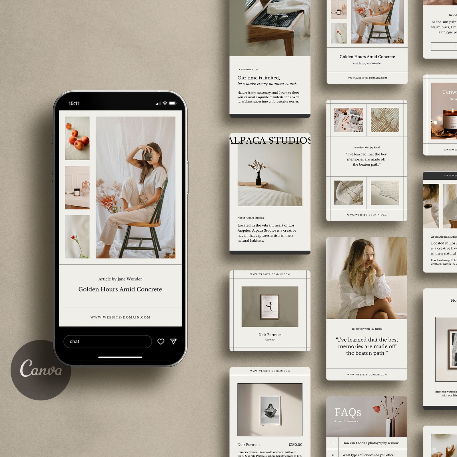 Alpaca Social Media Kit, 80 Editable Canva Templates, 20x4 Different Sizes, Created For Facebook, Instagram Posts, Pinterest, TikTok, Blogs