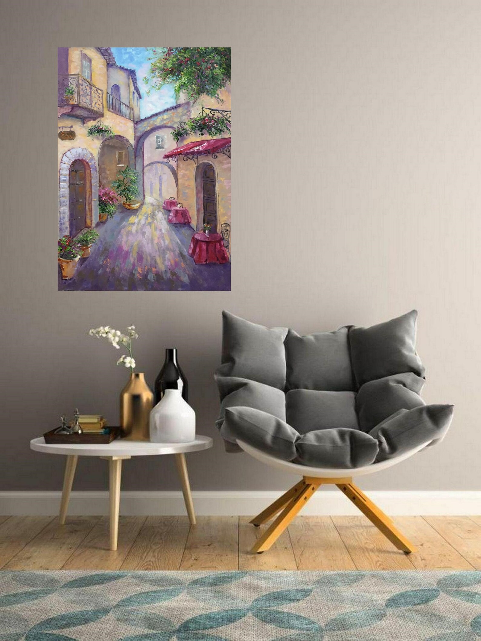 Village Painting City Landscape Art Large Abstract Cityscape Etsy