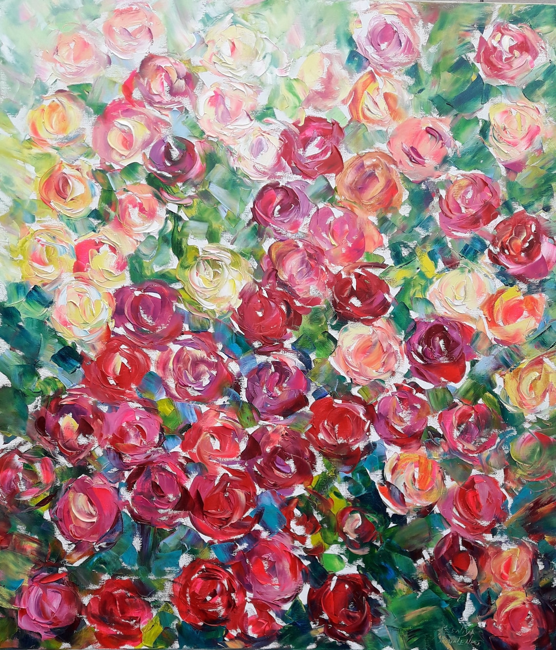 Red Rose Flower Original Oil Painting Impasto Rose Art Etsy