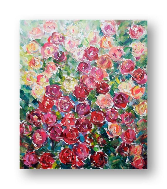 Red Rose Flower Original Oil Painting Impasto Rose Art Etsy