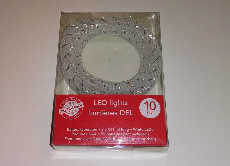 White Mesh Silver Tube Battery Power Lights 10 LED Holiday Etsy